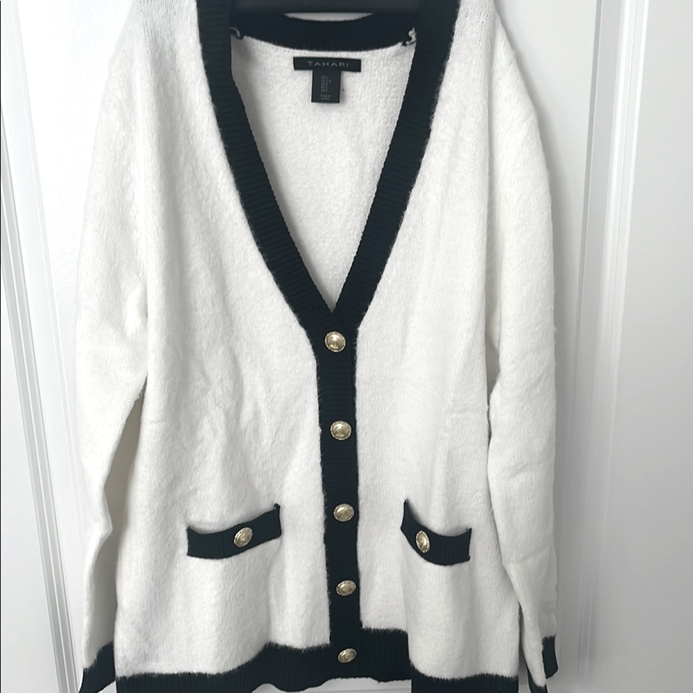 Tahari Cardigan with Gold Buttons and Pockets